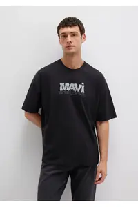 Mavi Logo Printed Black T-Shirt Oversize / Wide Cut -900