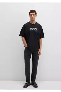 Mavi Logo Printed Black T-Shirt Oversize / Wide Cut -900 - Image 2