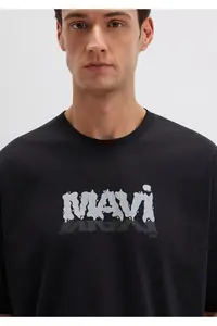 Mavi Logo Printed Black T-Shirt Oversize / Wide Cut -900 - Image 5