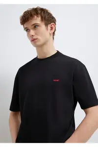 Mavi Logo Printed Black Basic T-Shirt Loose Fit -900