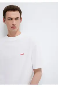 Mavi Logo Printed White Basic T-Shirt Loose Fit / Loosely Comfortable Cut -620 - Image 3