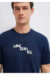 Mavi Istanbul Printed Navy Blue T-Shirt Regular Fit / Normal Cut -70497 - Image 6