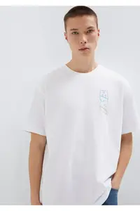 Mavi Logo Back Printed White T-Shirt Loose Fit / Loosely Comfortable Cut -620