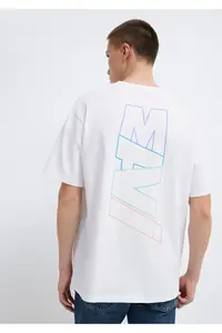 Mavi Logo Back Printed White T-Shirt Loose Fit / Loosely Comfortable Cut -620 - Image 3