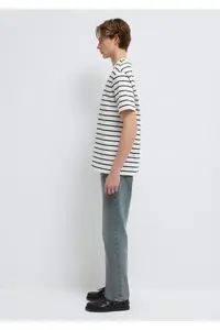 Mavi Logo Printed Striped White T-Shirt Loose Fit -86678 - Image 4