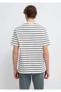 Mavi Logo Printed Striped White T-Shirt Loose Fit -86678 - Image 5