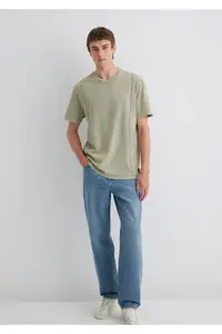 Mavi Green T-Shirt with Stitching Detail Loose Fit / Loosely Comfortable Cut -70100 - Image 3