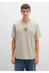 Mavi Printed Beige T-Shirt Loose Fit -70039 - Image 4