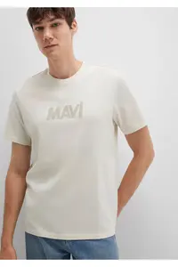 Mavi Logo Printed Beige T-Shirt Regular Fit / Normal Cut -70134 - Image 3
