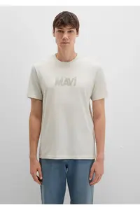 Mavi Logo Printed Beige T-Shirt Regular Fit / Normal Cut -70134 - Image 4
