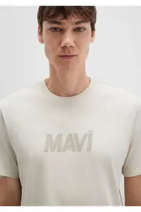 Mavi Logo Printed Beige T-Shirt Regular Fit / Normal Cut -70134 - Image 6
