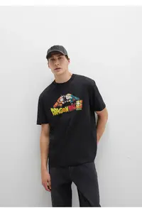 Mavi Dragon Ball Printed Black T-Shirt Loose Fit -900