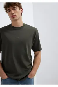 Mavi Logo Khaki Basic Interlock T-Shirt Loose Fit / Loosely Comfortable Cut -71553