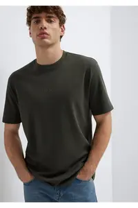 Mavi Logo Khaki Basic Interlock T-Shirt Loose Fit / Loosely Comfortable Cut -71553 - Image 3