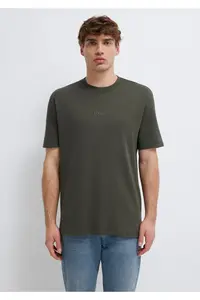 Mavi Logo Khaki Basic Interlock T-Shirt Loose Fit / Loosely Comfortable Cut -71553 - Image 4