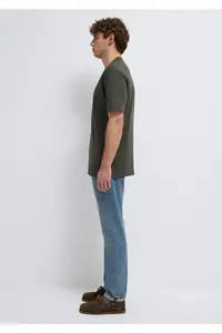 Mavi Logo Khaki Basic Interlock T-Shirt Loose Fit / Loosely Comfortable Cut -71553 - Image 5