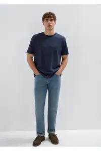 Mavi Logo Navy Blue Basic Interlock T-Shirt Loose Fit / Loosely Comfortable Cut -85315 - Image 2