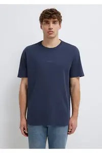 Mavi Logo Navy Blue Basic Interlock T-Shirt Loose Fit / Loosely Comfortable Cut -85315 - Image 3