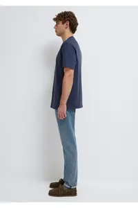 Mavi Logo Navy Blue Basic Interlock T-Shirt Loose Fit / Loosely Comfortable Cut -85315 - Image 4