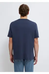 Mavi Logo Navy Blue Basic Interlock T-Shirt Loose Fit / Loosely Comfortable Cut -85315 - Image 5