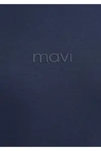 Mavi Logo Navy Blue Basic Interlock T-Shirt Loose Fit / Loosely Comfortable Cut -85315 - Image 7