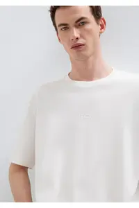 Mavi Logo White Basic Interlock T-Shirt Loose Fit / Loosely Comfortable Cut -80194