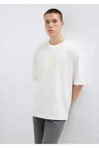 Mavi Logo Printed Ecru T-Shirt Relaxed Fit -70057