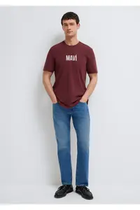 Mavi Logo Printed Claret Red T-Shirt Regular Fit / Normal Cut -70396 - Image 2