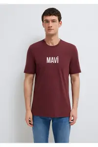 Mavi Logo Printed Claret Red T-Shirt Regular Fit / Normal Cut -70396 - Image 3