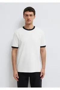 Mavi Piping Detailed Ecru T-Shirt Loose Fit / Loosely Comfortable Cut -70057 - Image 3