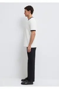 Mavi Piping Detailed Ecru T-Shirt Loose Fit / Loosely Comfortable Cut -70057 - Image 4
