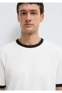 Mavi Piping Detailed Ecru T-Shirt Loose Fit / Loosely Comfortable Cut -70057 - Image 6