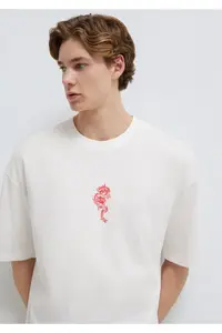 Mavi Dragon Printed Ecru T-Shirt Oversize / Wide Cut -70057
