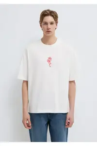 Mavi Dragon Printed Ecru T-Shirt Oversize / Wide Cut -70057 - Image 3