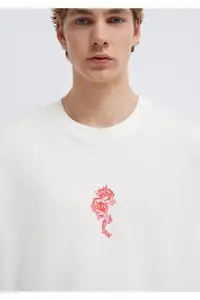 Mavi Dragon Printed Ecru T-Shirt Oversize / Wide Cut -70057 - Image 6