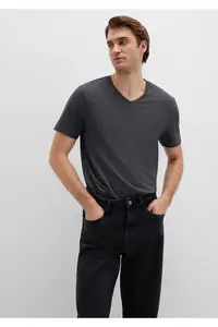 Mavi Stretch V-Neck Anthracite Basic T-Shirt Fitted