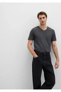 Mavi Stretch V-Neck Anthracite Basic T-Shirt Fitted - Image 3