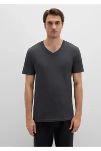 Mavi Stretch V-Neck Anthracite Basic T-Shirt Fitted - Image 4