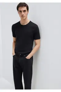Mavi Ribbed Detailed Black T-Shirt Fitted / Body-Cutting Cut