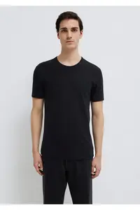 Mavi Ribbed Detailed Black T-Shirt Fitted / Body-Cutting Cut - Image 3