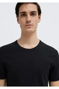 Mavi Ribbed Detailed Black T-Shirt Fitted / Body-Cutting Cut - Image 6