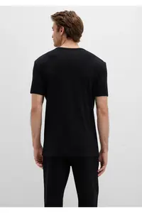 Mavi Ribbed Detailed V-Neck Black T-Shirt Fitted / Fitted Cut - Image 4