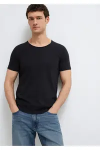 Mavi Collar Detailed Black T-Shirt Fitted