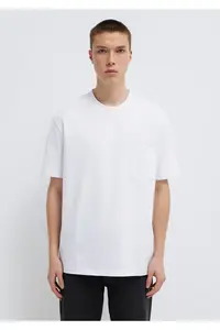 Mavi Pocket Detailed White Basic T-Shirt Loose Fit / Loosely Comfortable Cut - Image 4