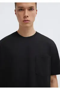 Mavi Pocket Detailed Black Basic T-Shirt Loose Fit / Loosely Comfortable Cut - Image 6