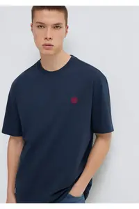 Mavi Logo Embroidered Navy Blue Basic T-Shirt Loose Fit / Loosely Comfortable Cut
