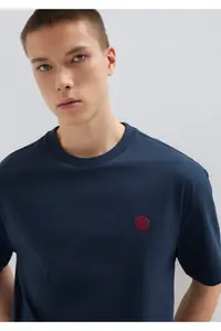 Mavi Logo Embroidered Navy Blue Basic T-Shirt Loose Fit / Loosely Comfortable Cut - Image 2
