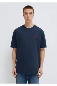 Mavi Logo Embroidered Navy Blue Basic T-Shirt Loose Fit / Loosely Comfortable Cut - Image 3