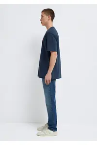 Mavi Logo Embroidered Navy Blue Basic T-Shirt Loose Fit / Loosely Comfortable Cut - Image 4