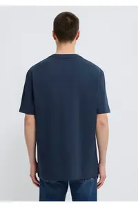 Mavi Logo Embroidered Navy Blue Basic T-Shirt Loose Fit / Loosely Comfortable Cut - Image 5